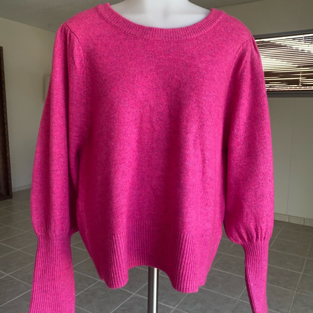CeCe Pink Crew Neck Sweater with Balloon Sleeves